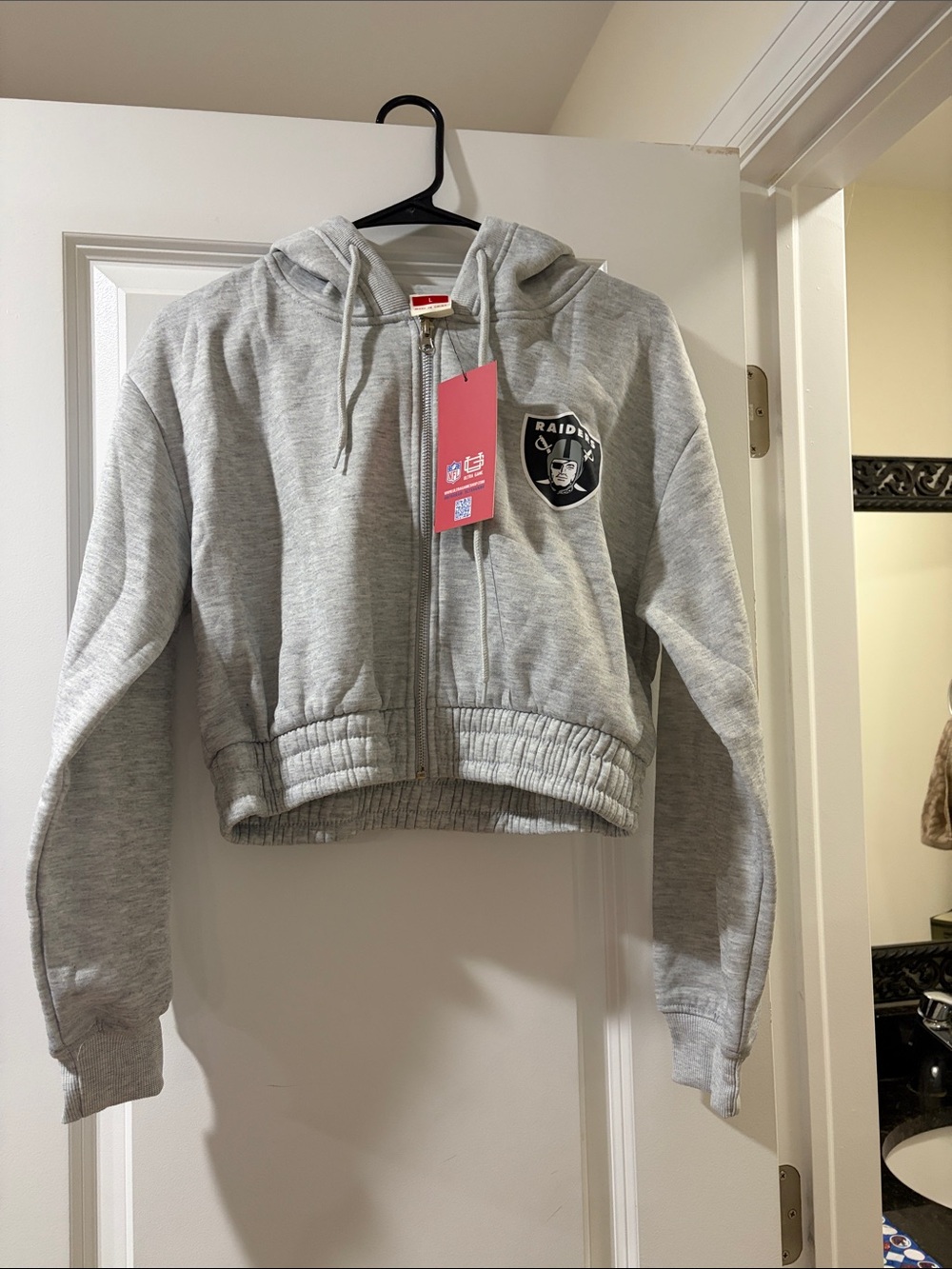 Raiders Fashion Nova NFL Light Gray Cropped Zip Hoodie Jacket NWT!